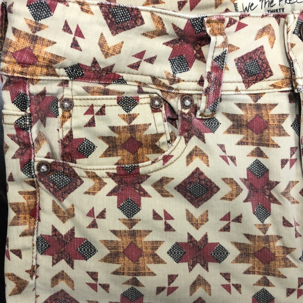 Free People Cream & Rust Patterned High-Rise Jeggings - Picture 8 of 14